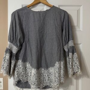 Elegant Striped Lace Trim Top